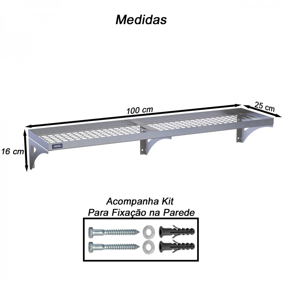 Prateleira Escorredor Inox Gradeada 25 x 100 - Aisa